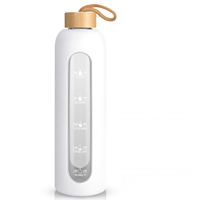 Marqueur de temps de motivation personnalisé, bouteille d'eau en verre de 1000ml 32oz avec manchon en silicone