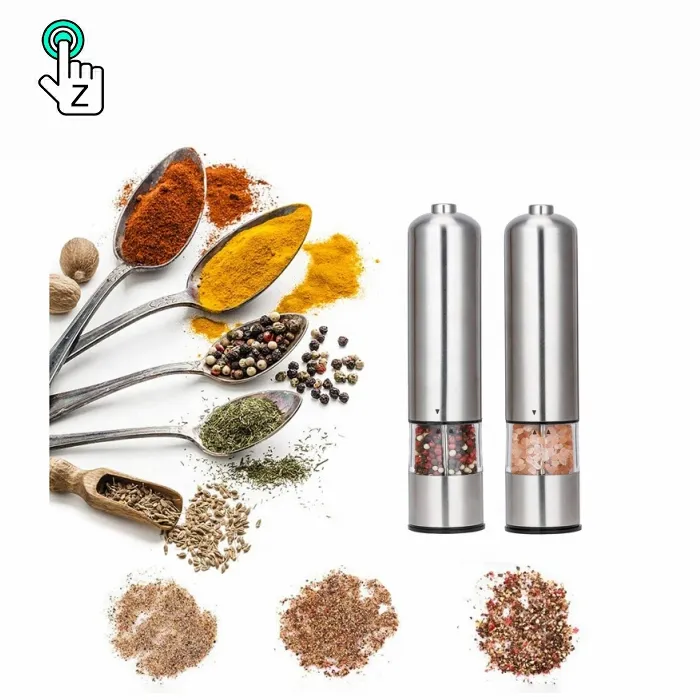 2 in 1 Automatic electric stainless steel salt gravity pepper grinder mill with light led