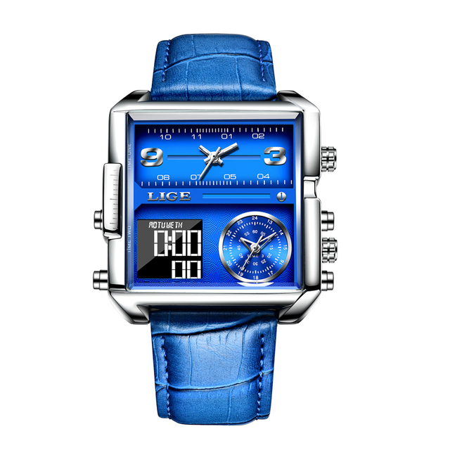 Top Brand LIGE 8925 Square Man Watch Luxury Sport Quartz Analog Wristwatch Waterproof Digital Watches Creative Watch