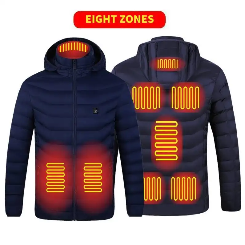 Heated Jacket Men Ultralight Winter Warm Outdoor Quilted USB Heating Smart Hooded Waterproof Thermal Padded Heated Jacket