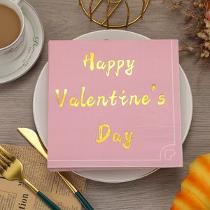 Valentine's Day Napkins Pink Gold Foil Square Medium Size For Hotels Restaurants - Product Image 3