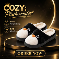 Pantoufles d'intérieur en peluche de dessin animé pingouin, semelle EVA, chaudes, à enfiler, mules d'hiver