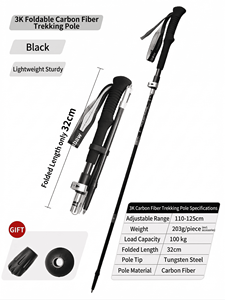 Bâton de randonnée en fibre de <span class=keywords><strong>carbone</strong></span> 3K Namkabaw, ultra-léger, pliable en 3 sections, poignée EVA, verrouillage rapide, canne de marche pour le camping - Product Image 5