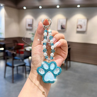 Porte-clés mignon en forme de patte de chat en cristal, pendentif pour téléphone portable, pour femmes et filles, décoration de sac à main, sac à dos, cadeau