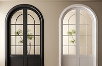 Puerta de Vidrio y Aluminio Minimalista Moderna, con Arco Francés, Resistente al Viento, Acabado para Entrada de Sala de Estar en Villa