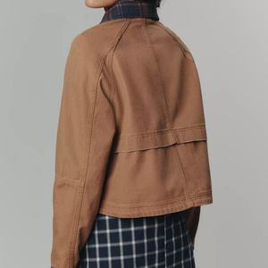 Veste en jean décontractée pour femme, coupe ample, style rétro, en tissu de coton perlé à carreaux, effet délavé, coupe courte, style workwear - Product Image 4