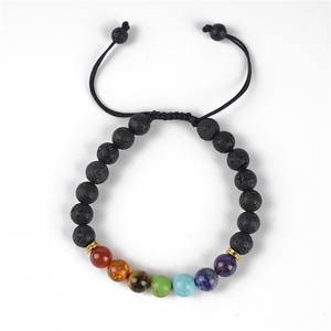 Piedra preciosa natural gimnasio <span class=keywords><strong>Goya</strong></span> joyería mujeres hombres Lava Rock 8mm cuentas de piedra volcánica siete Charkas pulsera - Product Image 3