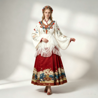 Ensemble Lolita chinois pour adulte, style Ming, mélange Hanfu, col croisé, broderie riche, grande jupe évasée, tenue Lolita
