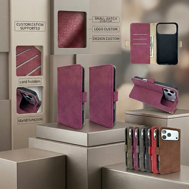 Vintage Matte PU Flip Wallet Phone Case with Multi-Card Slots Magnetic Closure & Foldable Kickstand for iPhone 17 Pro Max