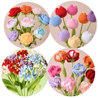 Venta al por mayor de flores tejidas de ganchillo ramo Amigurumi Kitting Floral Fleurs Flores Rose Tulip para el hogar Accesorios Festival regalos
