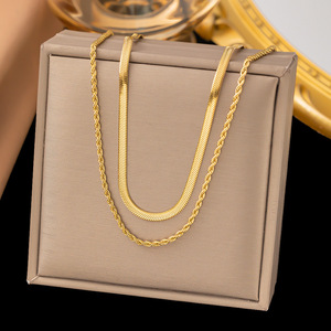 MW Nuovo Set di Collane in Acciaio Inox Placcato Oro 18k, Catena Lunga Multistrato a Maglia Serpente, Catena a Rete NK, Vendita all'Ingrosso - Product Image 5