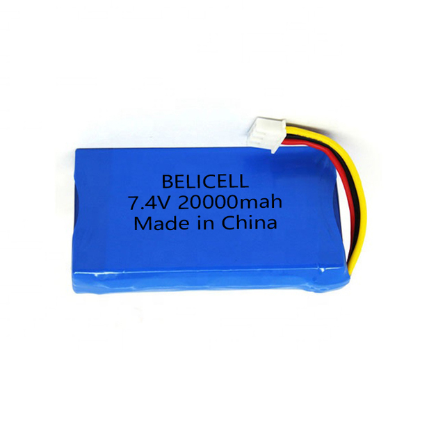 Custom High Capacity 2s Lipo Battery 3.7v 7.4V 20000mah Lithium Polymer Rechargeable Battery Pack