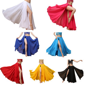 Falda Larga de Chifón con Abertura para Danza del Vientre, Unisex, con Flecos, en Existencia - Product Image 6