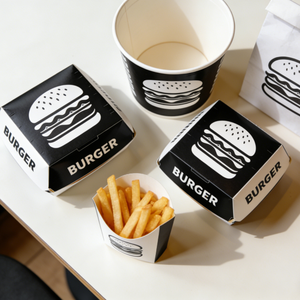 Contenants alimentaires en papier jetables personnalisés, biodégradables et écologiques, avec poignée, pour la restauration rapide, poulet frit, hamburgers - Product Image 3