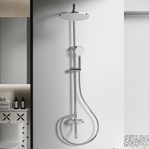 Pommeau de douche double rotatif brossé, combiné à une douchette à main, adapté aux enfants, avec diviseur à 3 voies et <span class=keywords><strong>barre</strong></span> coulissante réglable, pour usage hôtelier - Product Image 1