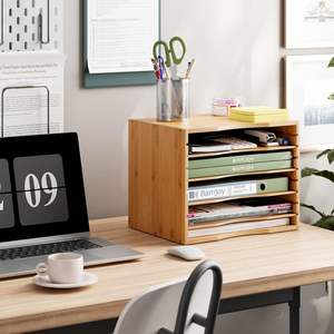 Organizador de Escritorio Moderno de Madera de Gran Capacidad, Personalizable, con 5 Niveles, para Clasificar y Almacenar Archivos, Cartas y Documentos, para la Escuela y el Hogar - Product Image 5