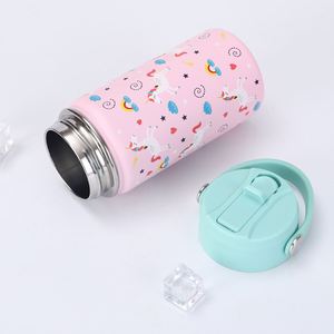 Outdoor Sports 12Oz Child Kid <b>Children</b> Double Wall Stainless Steel Vacuum Flask Water Bottle With Straw & Dual Lids and Handle - Product Image 4