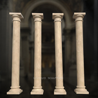 Antique pierre ronde décoration de la maison sculpté à la main pierre naturelle beige marbre colonne romaine piliers