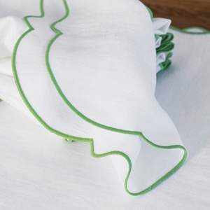 Scalloped Embroidered <b>Linen</b> <b>Cloth</b> Napkins for Hotel Pure <b>Linen</b> Placemat Natural Organic <b>Table</b> <b>Linen</b> Cotton <b>Cloth</b> Napkin - Product Image 2