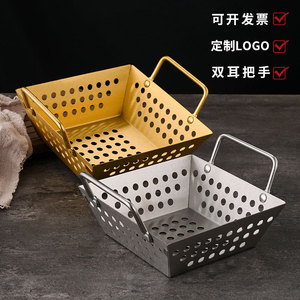 ตะกร้าทอดสี่เหลี่ยมสแตนเลสแบบมีหูจับสองข้าง สำหรับทอดอาหาร ทอดกรอบ สไตล์เกาหลี ทนทาน ใช้สำหรับทำบาร์บีคิว - Product Image 4