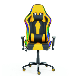 Großer und Hoher 360-Grad-Drehbarer Ergonomischer PC-Stuhl Gelbes PVC-Leder RGB-Gaming-Stuhl mit LED-Beleuchtung - Product Image 1