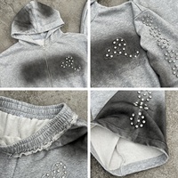 Ensemble de survêtement unisexe personnalisé brodé, sweat à capuche zippé oversize et pantalon de jogging, style streetwear délavé pour homme
