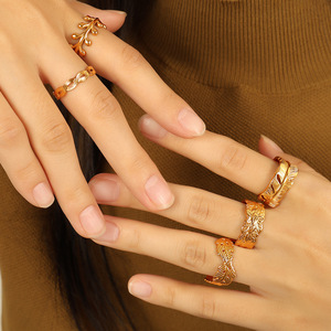 Adjustable <b>Gold</b> Tone Feather <b>Ring</b> Women's Fashion Jewelry Daily Wear Geometric Design Index Finger <b>Ring</b> <b>Set</b> - Product Image 4