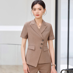 Women's Short Sleeve Suit <b>Set</b> Solid Color Polyester Breathable <b>Office</b> Wear Casual Suit YX 709 - Product Image 1