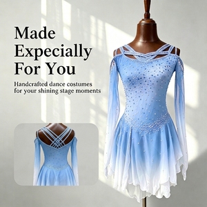 Vestido de Patinaje Artístico Azul con Pedrería, Falda de Patinaje para Competencia, Traje de Baile para Niñas - Product Image 1