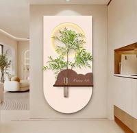Peinture murale 3D moderne et minimaliste pour entrée, avec lumières LED et plantes vertes, idéale pour le salon - Vente chaude