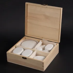 Wholesale Cold Compress Spa Massage Stones 20Pcs White Jade Massage Stones Hot Stone Massage Set In Wooden Box
