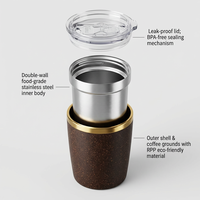 OEM Gobelet Isotherme 10oz Double Paroi Inox Marc De Café RPP Écologique Bureau Trajet Personnalisé