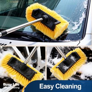 Brosse de lavage de voiture à cinq faces avec manche long de 61 pouces, sans rayures, pour le nettoyage de voitures, bateaux, maisons, façades et sols - Product Image 3