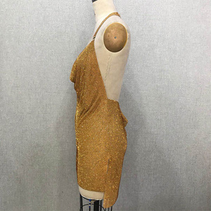 <span class=keywords><strong>Vestido</strong></span> dorado de malla con diamantes de imitación, Sexy - Product Image 2
