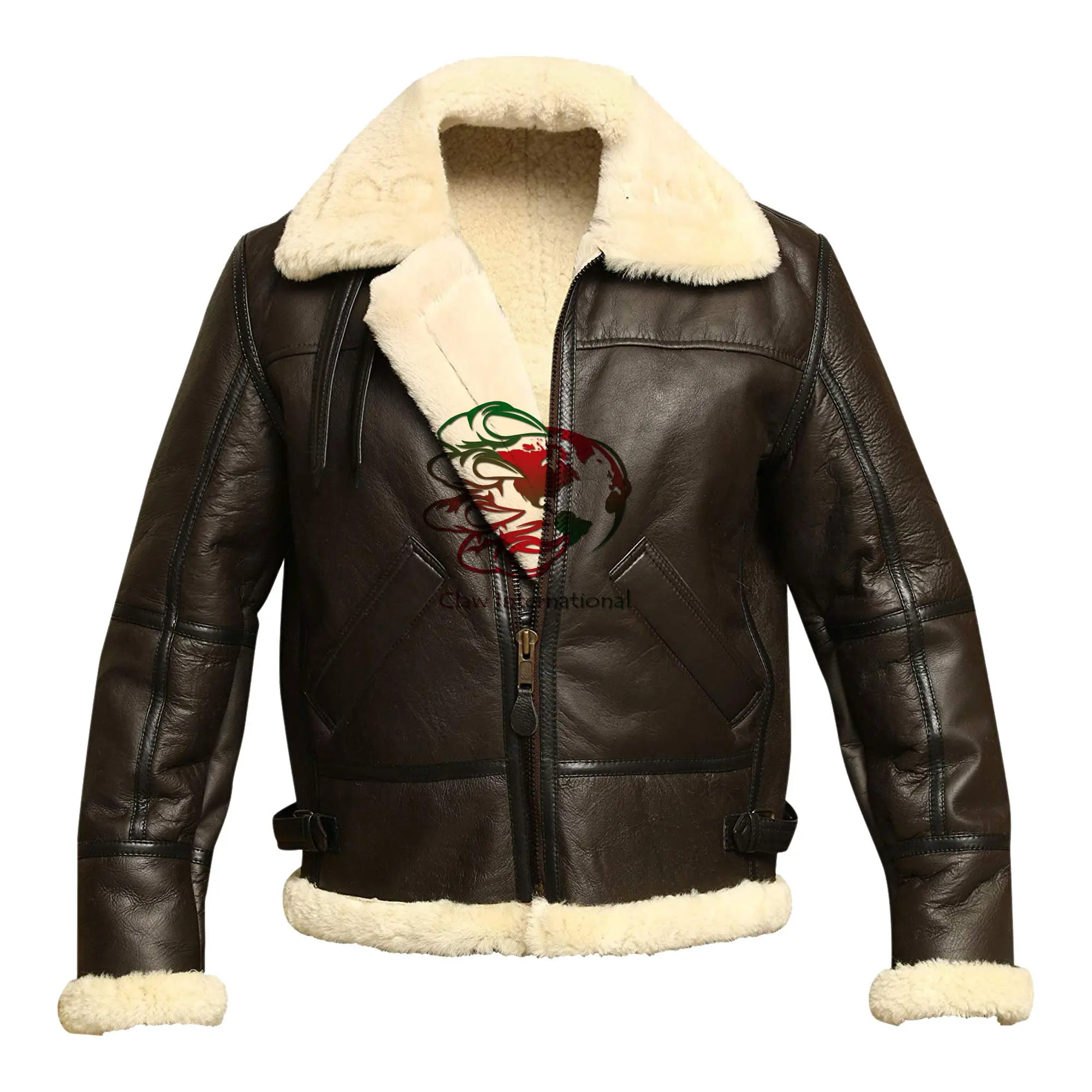 B3 Aviator Sheepskin Bomber Shearling Winter Warm Filling Fur Flight R.A.F Vintage Pilot Leather Jacket