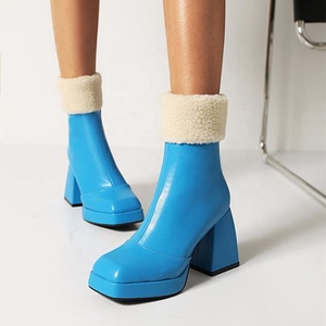 Lovely Short <b>Boots</b> for Girls Autumn Winter Outdoor Shoes Square Toe <b>Platform</b> Women Ankle <b>Boots</b> Handmade Wool Fur Collar Size 43 - Product Image 6