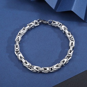 <strong>Men's</strong> Vintage Trendy Stainless Steel <strong>Silver</strong> Plated <strong>Bangles</strong> with Cuban Chain Design Versatile Washable Gift for Europe America - Product Image 5