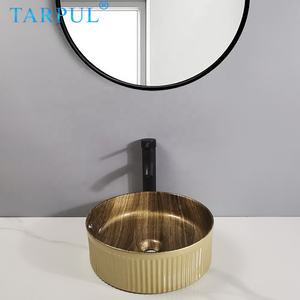Tarpul Style Européen De <span class=keywords><strong>Mode</strong></span> Or Circulaire Grain De Bois Lavabo Comptoir Designer Lavabo De Luxe Salle De Bains Évier Art Évier - Product Image 1