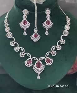 Fashion CZ AD Rhodium Plated <b>Statement</b> <b>Necklace</b> with Emerald Green Flower Shape for Women Wedding Engagement Party Wear - Product Image 2