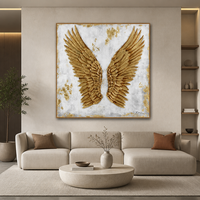 Peinture à l'huile moderne de luxe avec des ailes d'ange dorées, toile texturée 3D avec feuille d'or, art mural pour la décoration du salon
