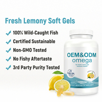 Complément alimentaire en gélules d'huile de poisson oméga-3 avec EPA DHA 1280 mg, saveur citron, 30 portions