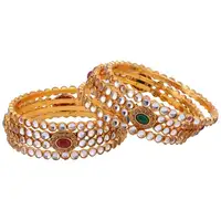 Phong Cách Ấn Độ Bollywood Truyền Thống Mạ Vàng Nhiều Màu Kundan Đá Cưới (6 Cái) Bridal Bracelet Bangle Set Trang Sức