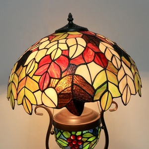 LongHuiJing European 16-Inch Tiffany Style Stained Glass Dome <b>Table</b> <b>Lamp</b> with Leaf Motif AC Powered LED Colored Glass <b>Base</b> - Product Image 5
