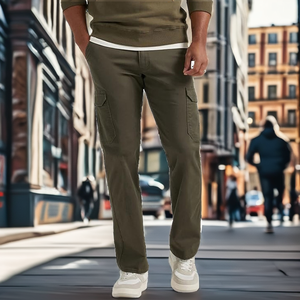 <b>Men's</b> Trendy Casual Cargo Pants Side Pockets Mid-Waist <b>Elastic</b> Waist Printed Canvas Anti-shrink 100% Cotton <b>Trousers</b> - Product Image 4