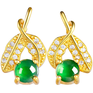 Natural genuine A-grade jade cherry green ice-grade jadeite <b>stud</b> <b>earrings</b> in 925 silver setting for ladies - Product Image 3