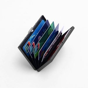 Mens Slim Stainless Steel Rfid Blocking Cardholder <b>Wallet</b> <b>Metal</b> Credit Card Case Card Sleeves With 6 Slots - Product Image 3