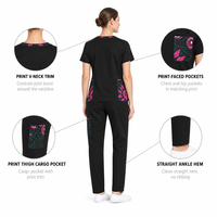 Ensemble de blouses médicales pour femmes à imprimé africain, haut à col en V et manches courtes avec poches à imprimé, pantalon droit, tenue de travail médicale