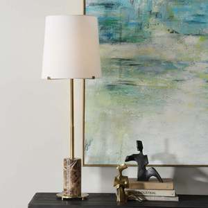 Lampe de table avec base en marbre et tige en laiton, source lumineuse LED E26 pour la décoration de la maison, de la chambre à coucher et du salon - Product Image 1