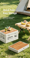 Boîte de rangement pliable portable en plastique pour pique-nique, grande capacité, légère, pour camping en extérieur, avec couvercle en bois - Offre spéciale