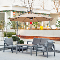 Parasol de patio déporté d'extérieur avec lumières solaires, parasol banane imperméable à armature en fer épaissie pour piscine et jardin